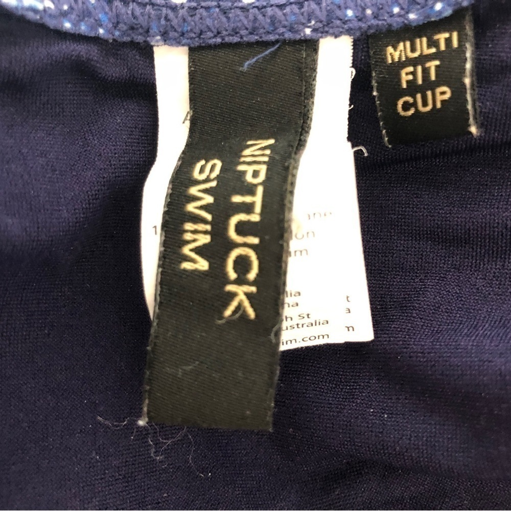 NIPTUCK SWIM Navy Blue & White Multi Fit Cup Halter Tie One-Piece Swimsuit US 8 - Picture 5 of 7